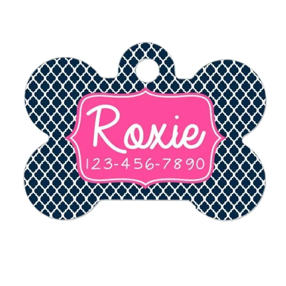 Dog Collar Tag - Personalized Dog Collar Tag - Custom Dog Collar Tag - Navy Blue Quatrefoil